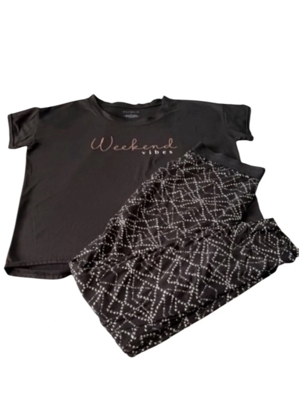 Danskin Two Piece Loungewear Pajama Set Weekend Vibes Black White Size S